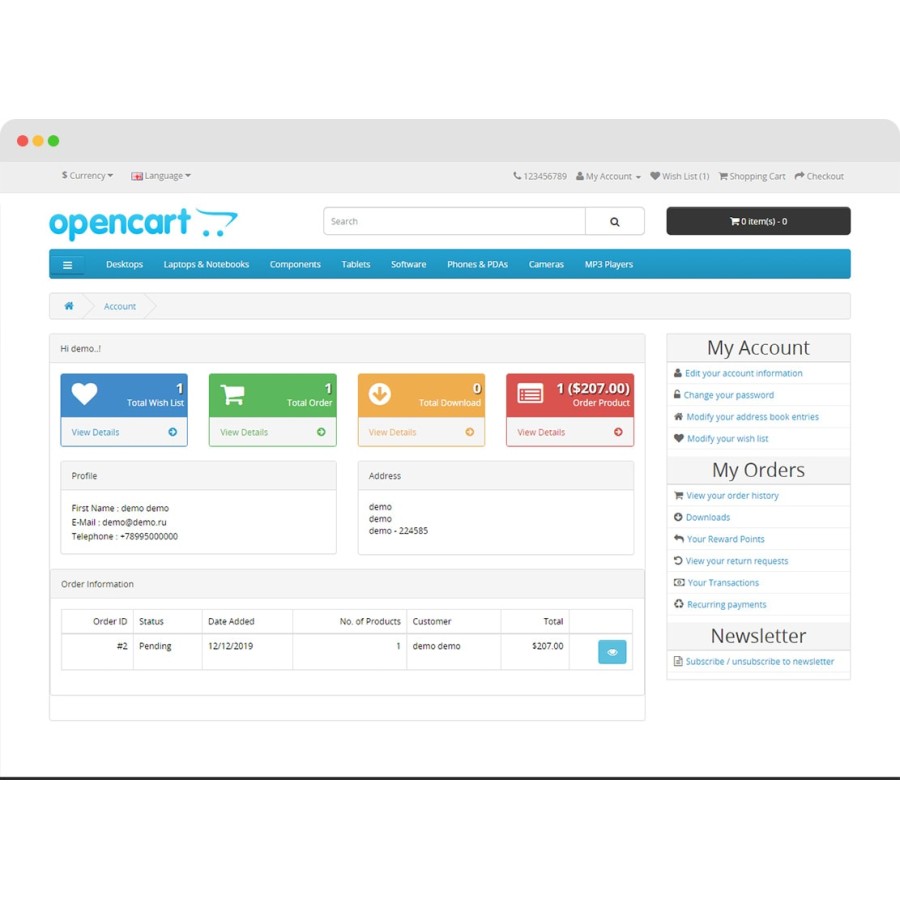 Модуль Account Dashboard Page Pro OpenCart