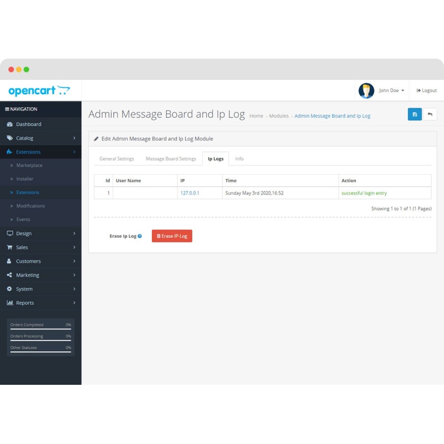 Модуль Admin Message Board and Ip Log
