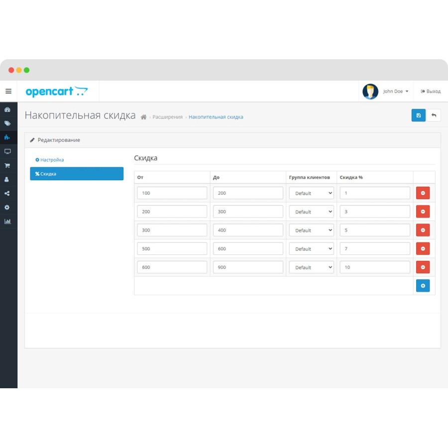 Накопительная скидка для OpenCart