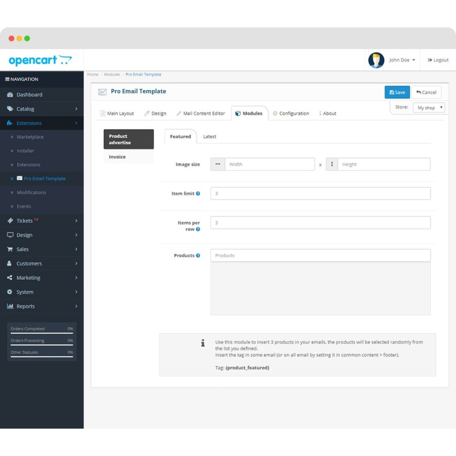 Модуль Pro Email Template OpenCart