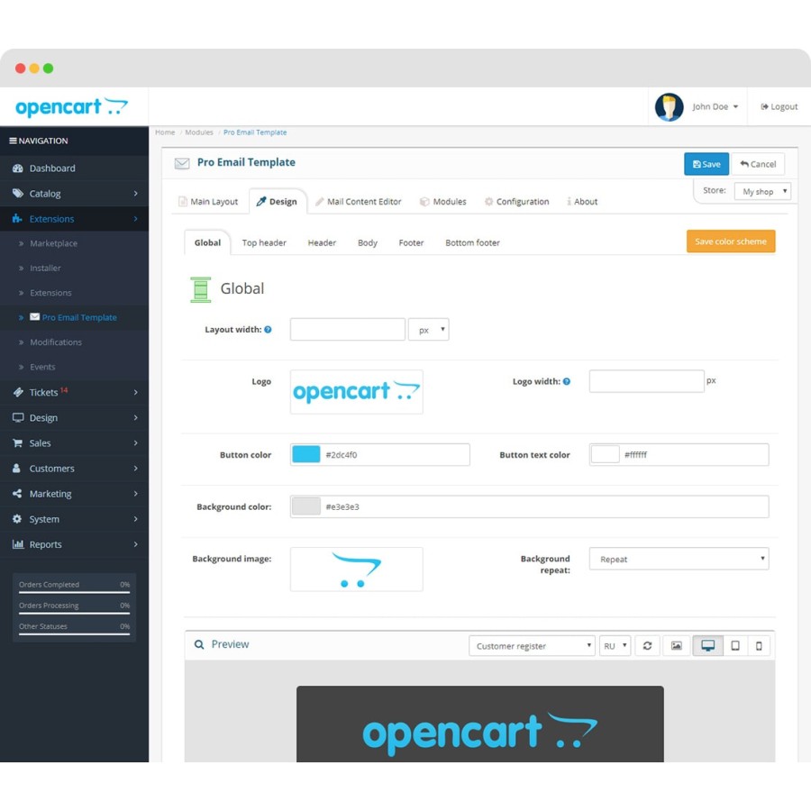 Модуль Pro Email Template OpenCart