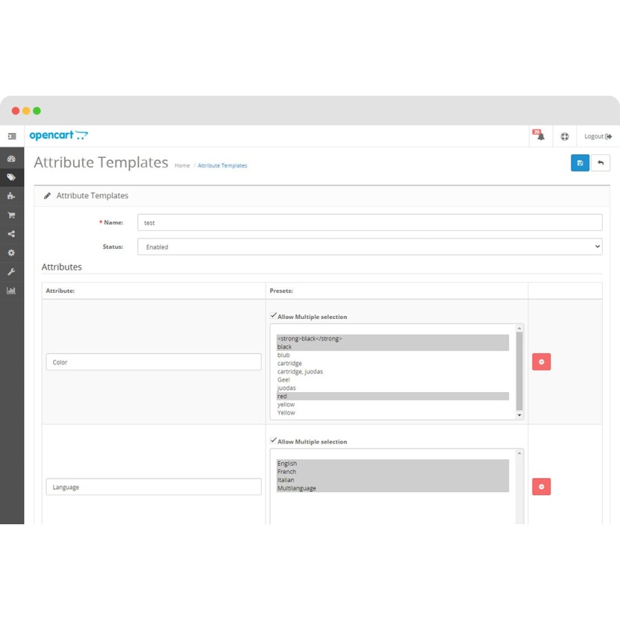 Attributes Preset Values for OpenCart