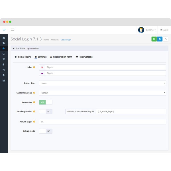 Social Login PRO (PayPal, Facebook, Instagram, Tumbler etc.) for OpenCart