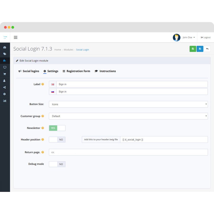 Social Login PRO (PayPal, Facebook, Instagram, Tumbler etc.) for OpenCart