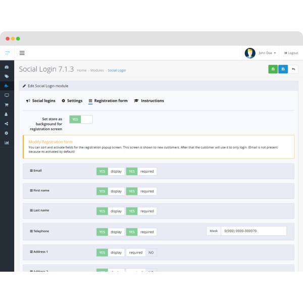 Social Login PRO (PayPal, Facebook, Instagram, Tumbler etc.) for OpenCart