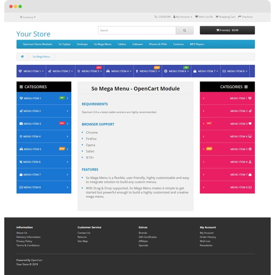 Модуль SO Mega Menu – Drag & Dro OpenCart