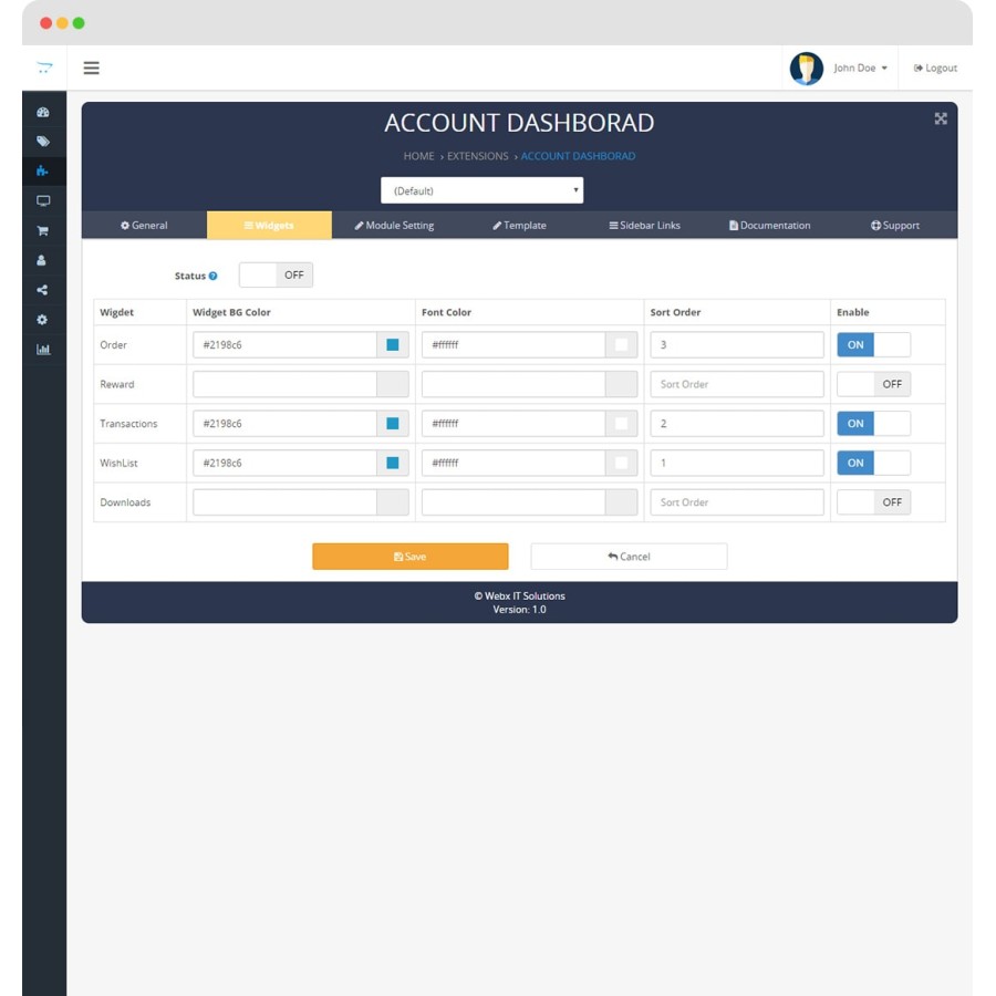 Модуль Account Dashboard Pro 2 OpenCart