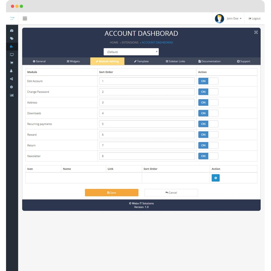 Модуль Account Dashboard Pro 2 OpenCart