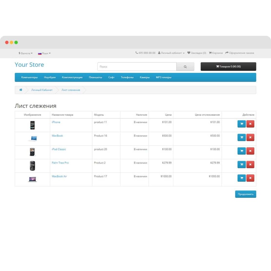 Модуль Следить за ценой для OpenCart