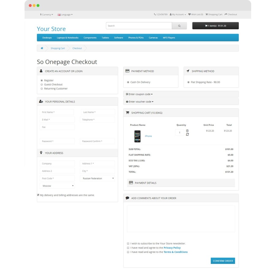 Модуль OnePage Checkout OpenCart